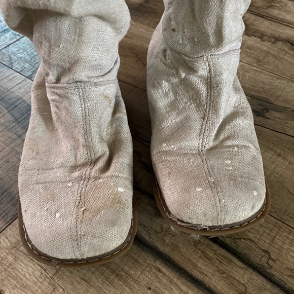 BOOGIE Ivory Linen Tall Scrunch Boot with Suede Accents Size 8 - Picture 9 of 14